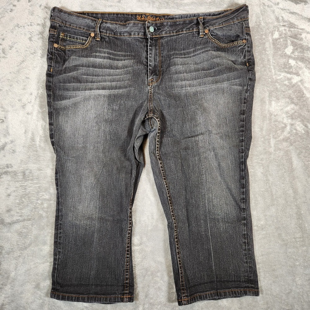 US Polo Assn Shorts Women's 19/20 43X21 Bermuda Dark Jean Blue Mom Whiskering - Picture 1 of 15